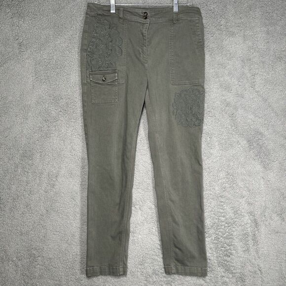 J Jill Women’s 12 Ankle Pants Green High Rise Embroidered - Picture 1 of 12